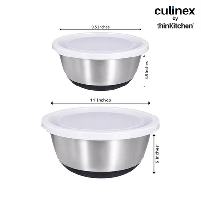 Culinex by thinKitchen Heavy-Duty 304 Stainless Steel Anti-Skid Mixing Bowl for Cakes, Dough, Eggs - Set of 2 (2400 & 3800 ml) |Cooking, Prep, Mixing |By thinKitchen