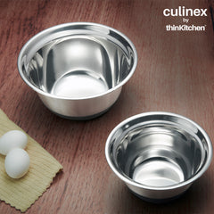 Culinex Premium Heavy-Duty 304 Stainless Steel Anti-Skid Mixing Bowl for Cakes, Dough, Eggs - Set of 2 (2400 & 3800 ml) |Cooking, Prep, Mixing |By thinKitchen
