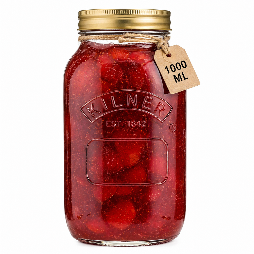 Kilner 1 Litre Leakproof Premium Preserve Glass Jar with Screw Lid, Ideal for Storing and Preserving
