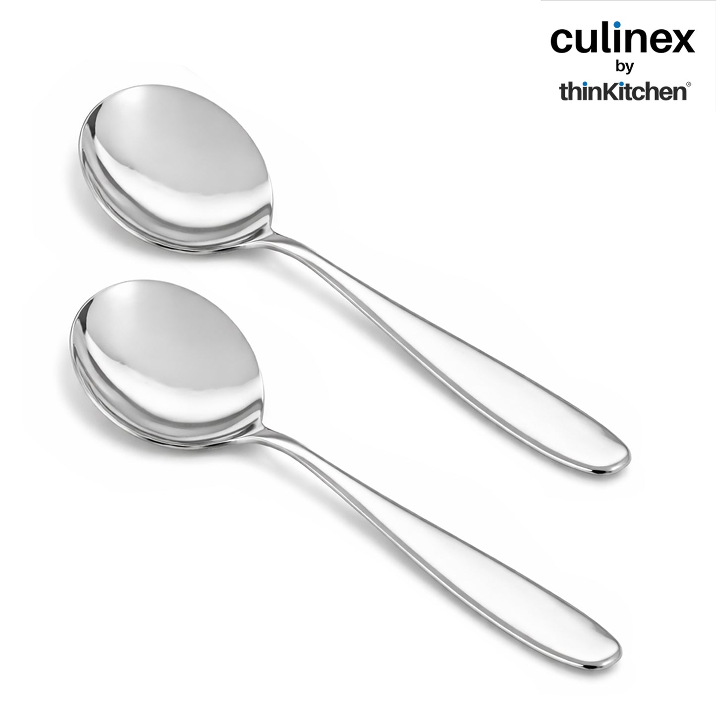 Culinex Stainless Steel 9.5" Premium Oval All Purpose Serving Spoon Set of 2, Deluxe| Silver Rustproof Dhshwasher Safe Flatware By thinKitchen