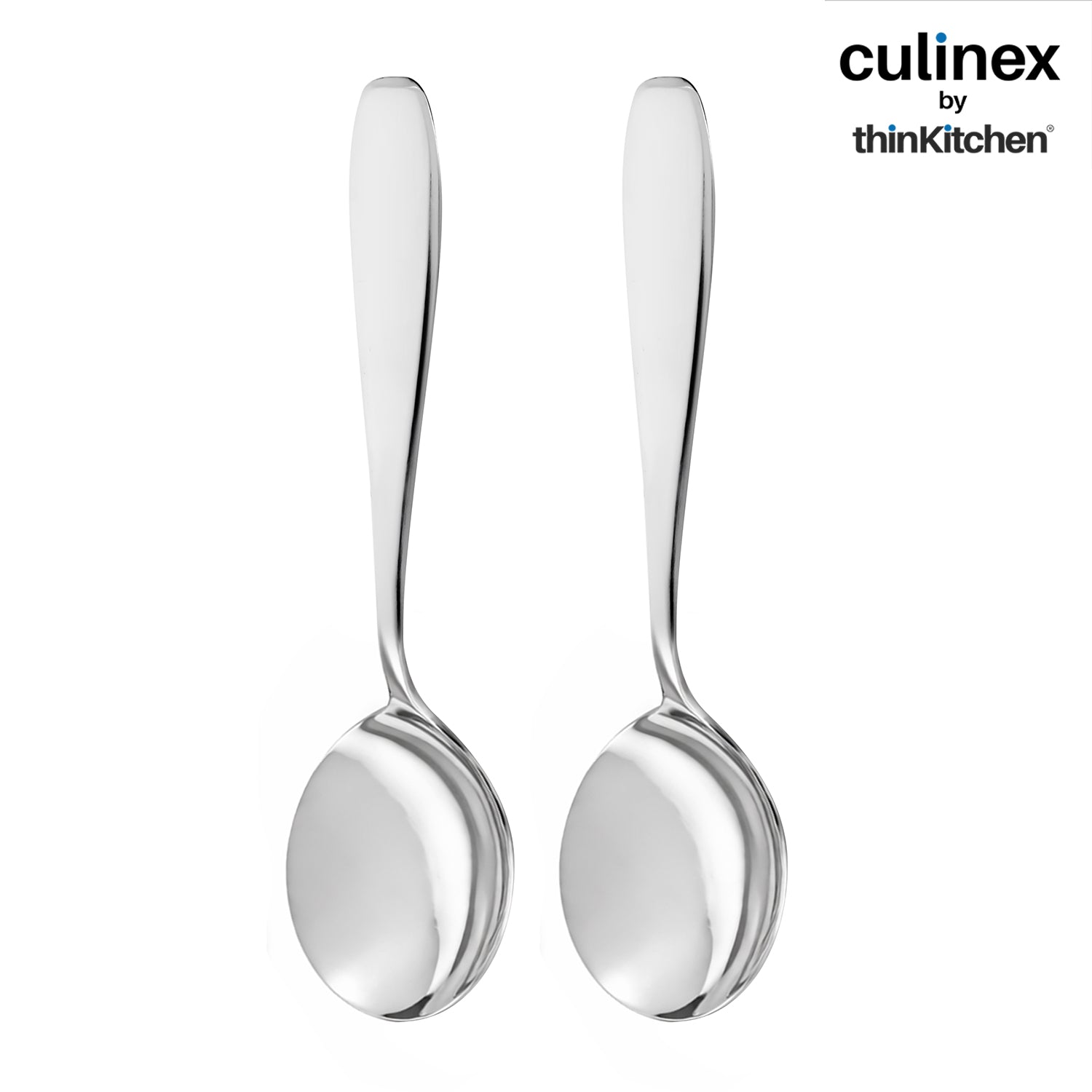 Culinex Stainless Steel 9.5" Premium Oval All Purpose Serving Spoon Set of 2, Deluxe| Silver Rustproof Dhshwasher Safe Flatware By thinKitchen - 2