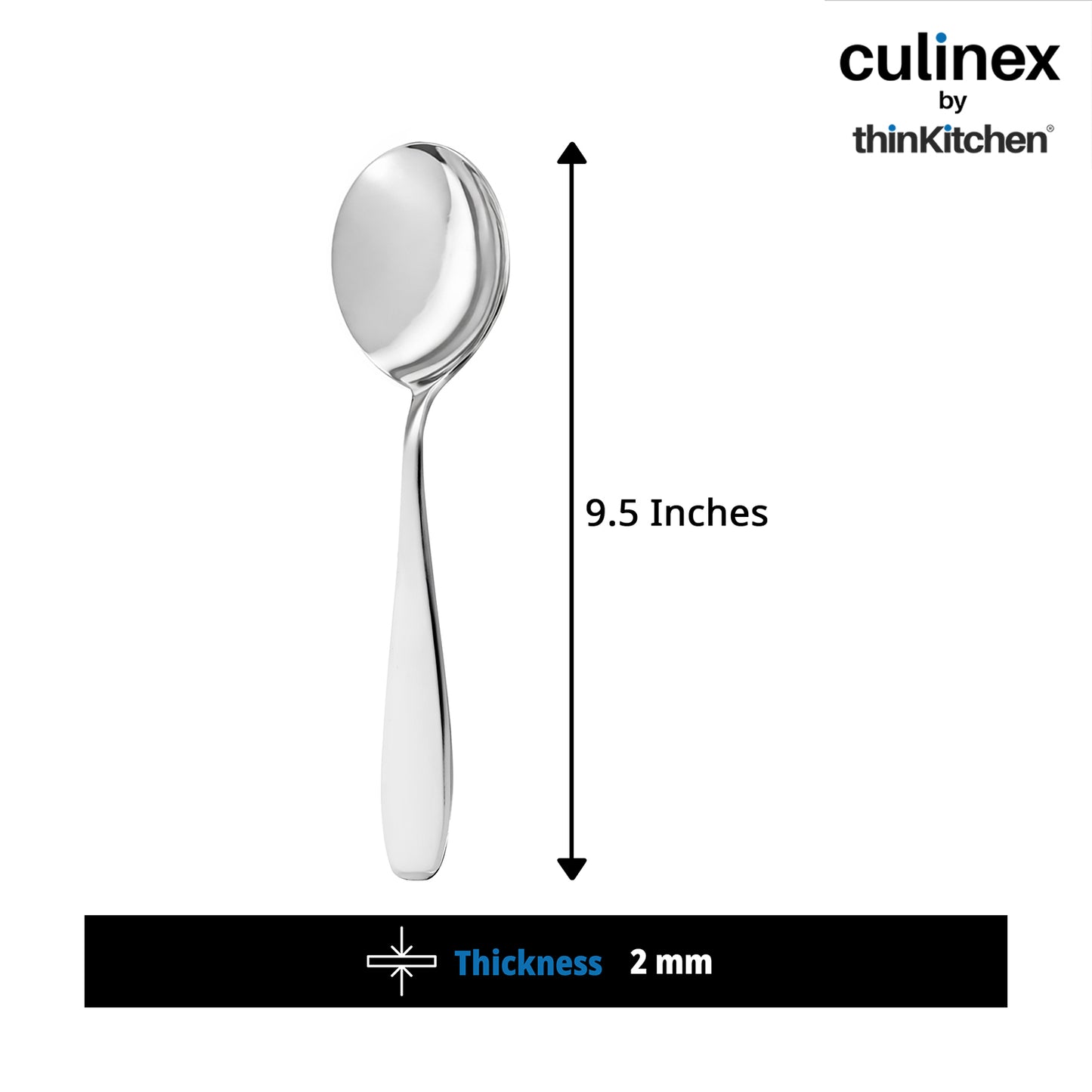 Culinex Stainless Steel 9.5" Premium Oval All Purpose Serving Spoon Set of 2, Deluxe| Silver Rustproof Dhshwasher Safe Flatware By thinKitchen