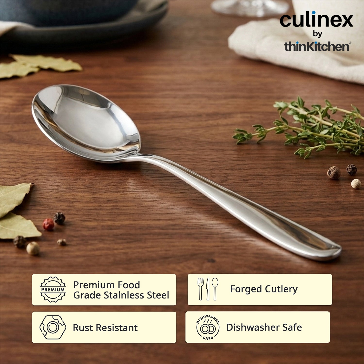 Culinex Stainless Steel 9.5" Premium Oval All Purpose Serving Spoon Set of 2, Deluxe| Silver Rustproof Dhshwasher Safe Flatware By thinKitchen - 4