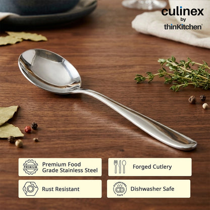 Culinex Stainless Steel 9.5" Premium Oval All Purpose Serving Spoon Set of 2, Deluxe| Silver Rustproof Dhshwasher Safe Flatware By thinKitchen