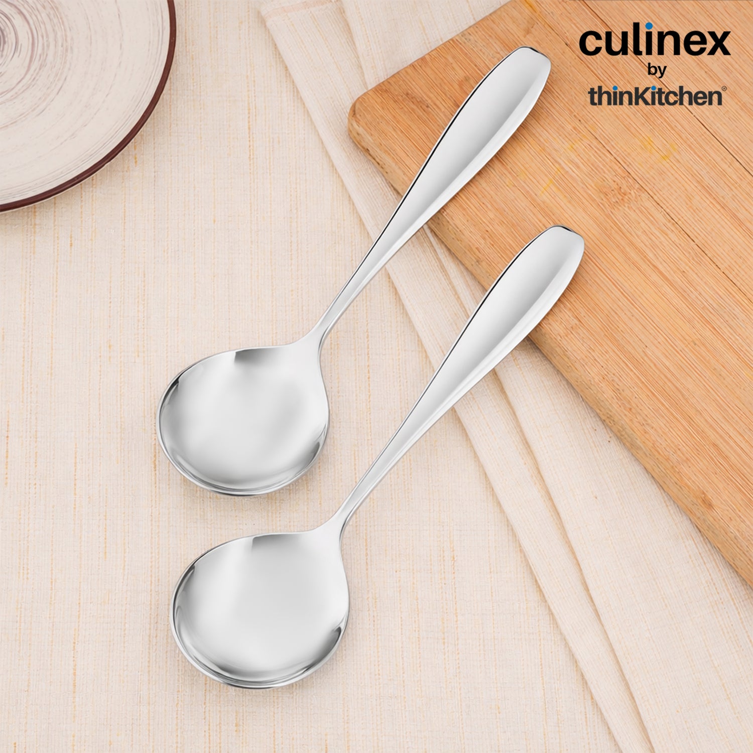Culinex Stainless Steel 9.5" Premium Oval All Purpose Serving Spoon Set of 2, Deluxe| Silver Rustproof Dhshwasher Safe Flatware By thinKitchen - 1