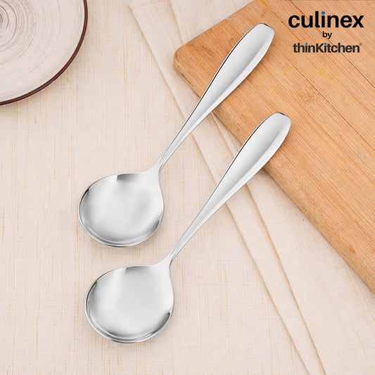 Culinex Stainless Steel 9.5" Premium Oval All Purpose Serving Spoon Set of 2, Deluxe| Silver Rustproof Dhshwasher Safe Flatware By thinKitchen