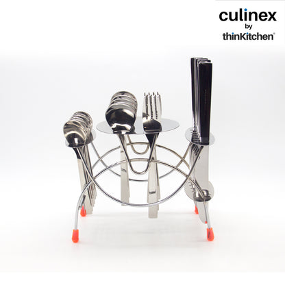 Culinex by thinKitchen | Oxford Cutlery  24 pc Set with stand - Dessert Spoon, Dessert fork, Dessert knife, Tea spoon, 6 each