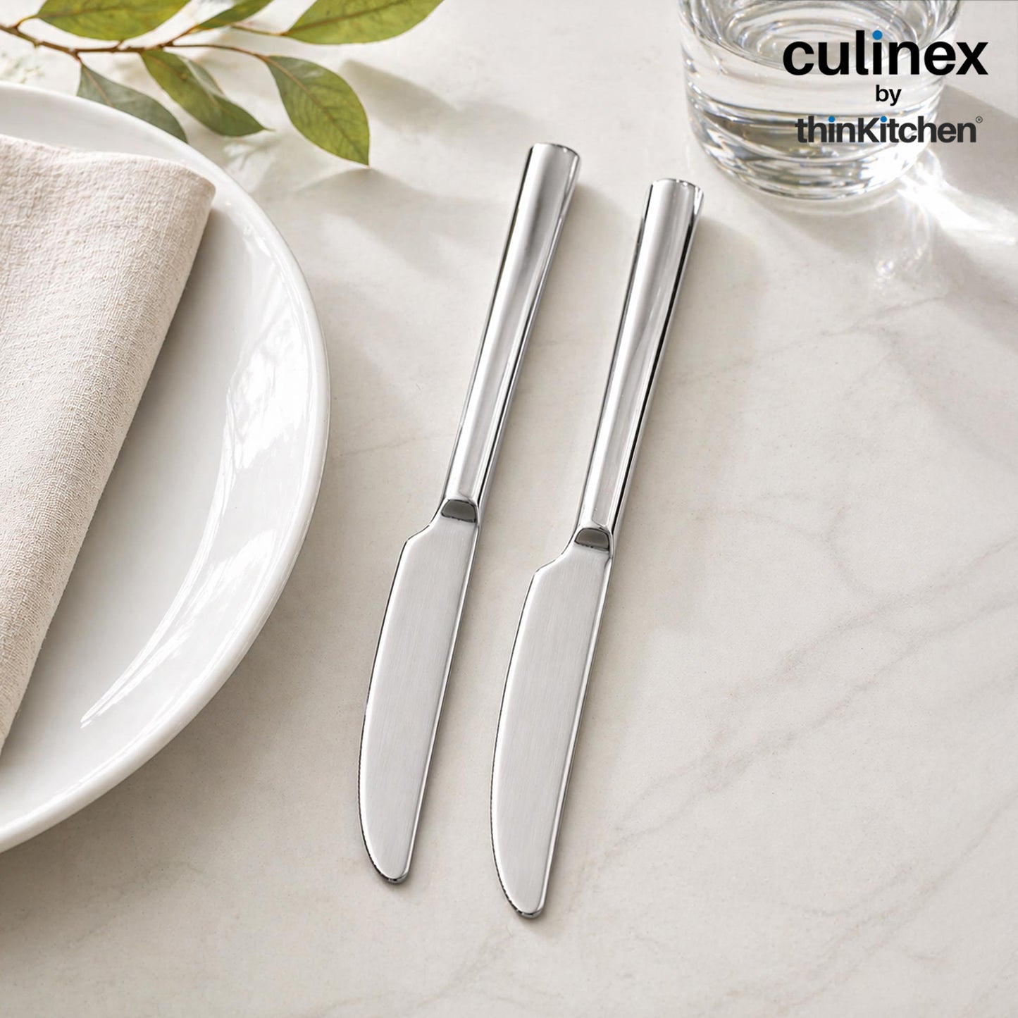 Premium Stainless Steel 8.5" Knife Set of 2 for Dining Table, Kitchen | Rustproof Dinner Knives, Silver Flatware by thinKitchen (Peru)