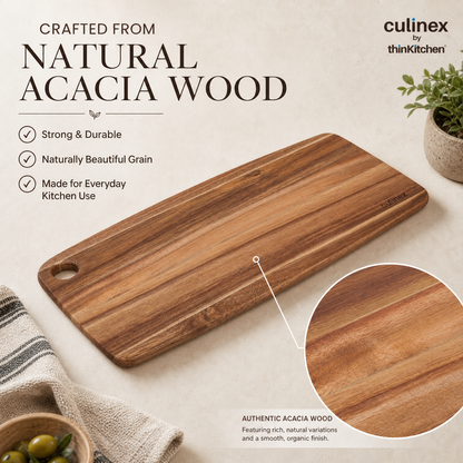 Culinex 2-in-1 Acacia Wood Premium Chopping, Cutting & Serving Board | Natural Solid Wood, Durable Wooden Kitchen Board with Hanging Hole