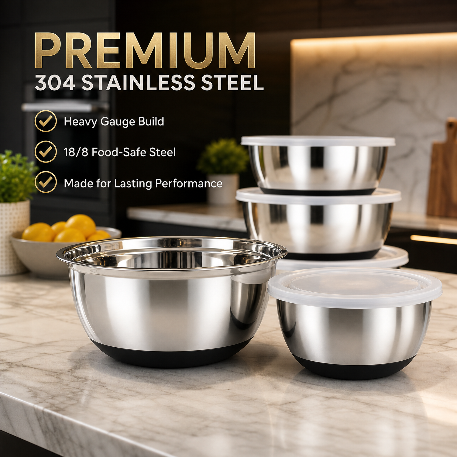 Culinex Premium Heavy Gauge 304 Stainless Steel Anti-Skid Mixing Bowl Set of 4 for Kitchen 2400ml, 3800ml for Cakes, Baking,Dough, Salads | Multipurpose Bowl for Cooking, Prep, Mixing, Beating - 2