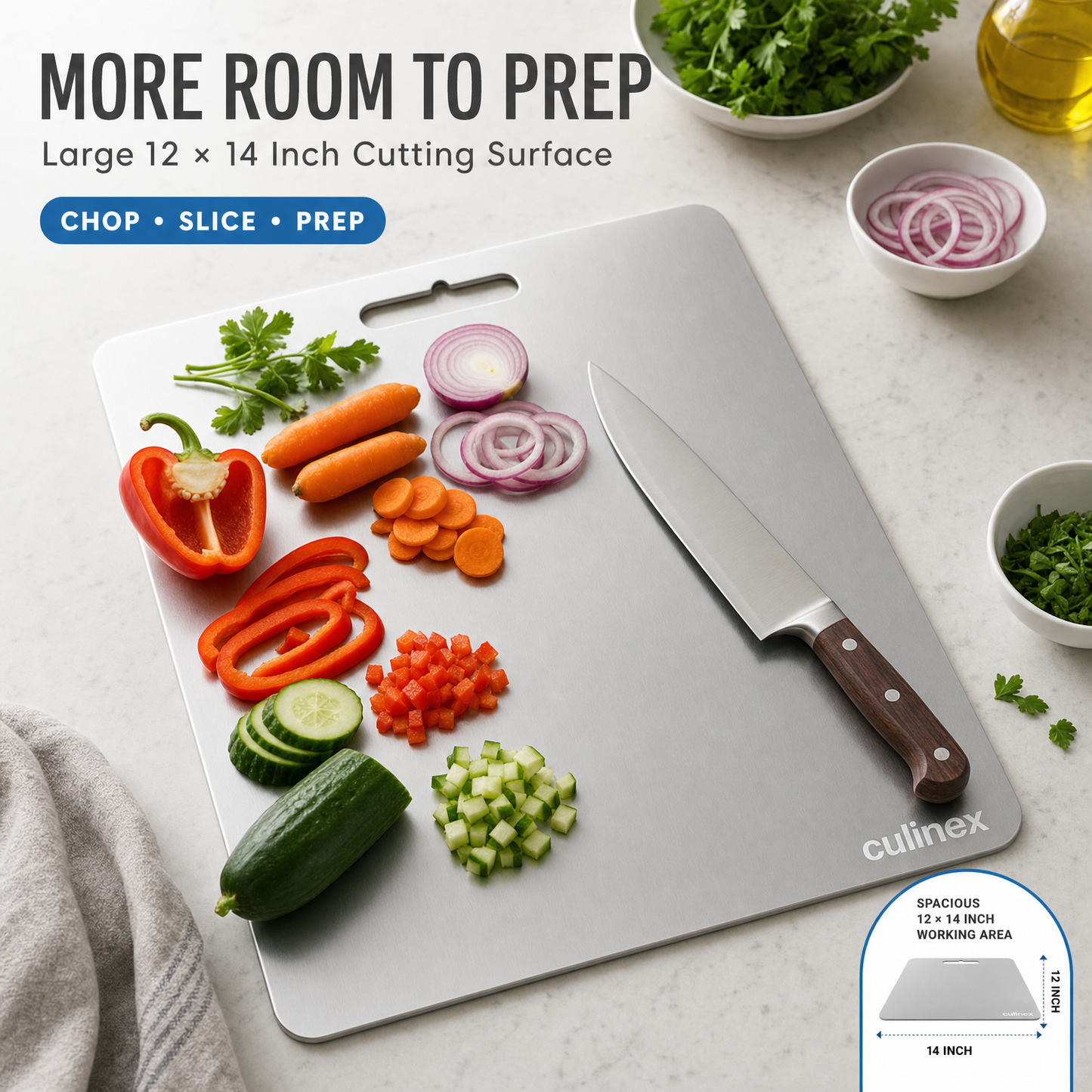 Premium Stainless Steel Chopping Board 1.5 mm Thick – 12 x 14 Inches | Food-Grade Metal Kitchen Cutting Board