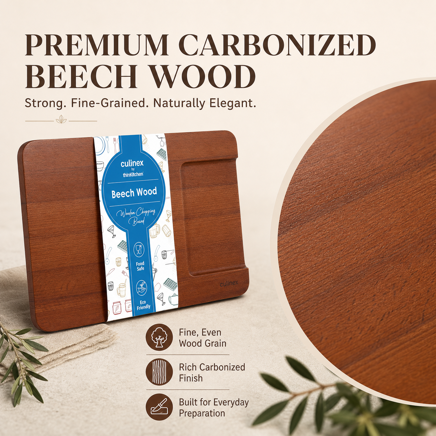 Culinex Beach Wood Premium Chopping and Serving Board | Carbonized 2-in-1 Cutting Board | Eco-Friendly, Durable - 4
