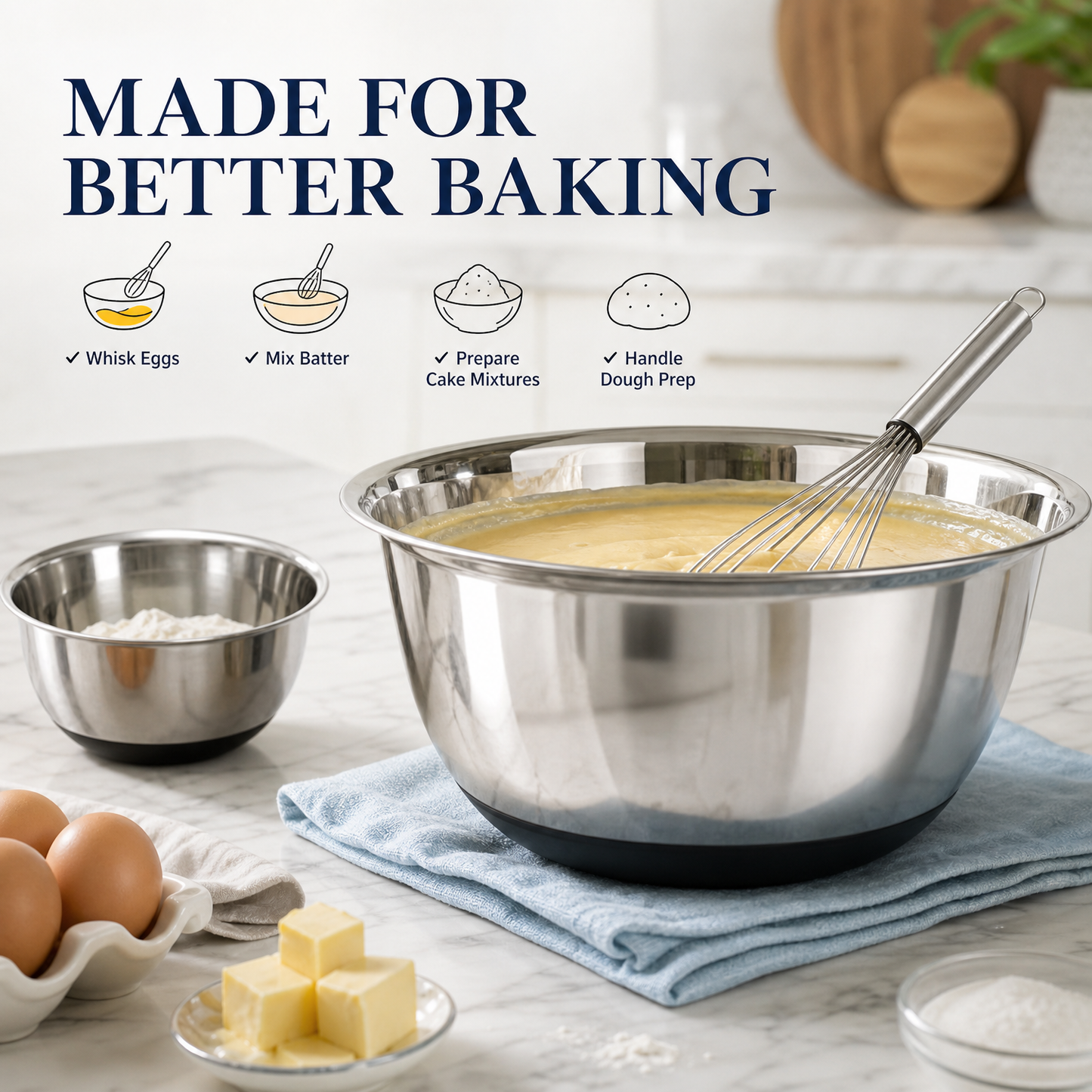 Culinex Premium Heavy Gauge 304 Stainless Steel Anti-Skid Mixing Bowl Set of 4 for Kitchen 2400ml, 3800ml for Cakes, Baking,Dough, Salads | Multipurpose Bowl for Cooking, Prep, Mixing, Beating