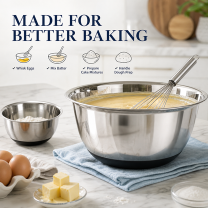 Culinex Premium Heavy Gauge 304 Stainless Steel Anti-Skid Mixing Bowl Set of 4 for Kitchen 2400ml, 3800ml for Cakes, Baking,Dough, Salads | Multipurpose Bowl for Cooking, Prep, Mixing, Beating
