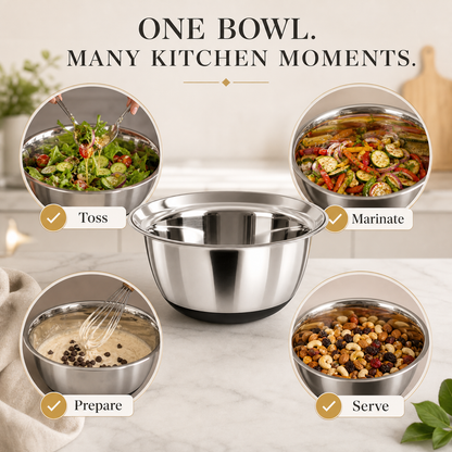 Culinex Premium Heavy Gauge 304 Stainless Steel Anti-Skid Mixing Bowl Set of 4 for Kitchen 2400ml, 3800ml for Cakes, Baking,Dough, Salads | Multipurpose Bowl for Cooking, Prep, Mixing, Beating
