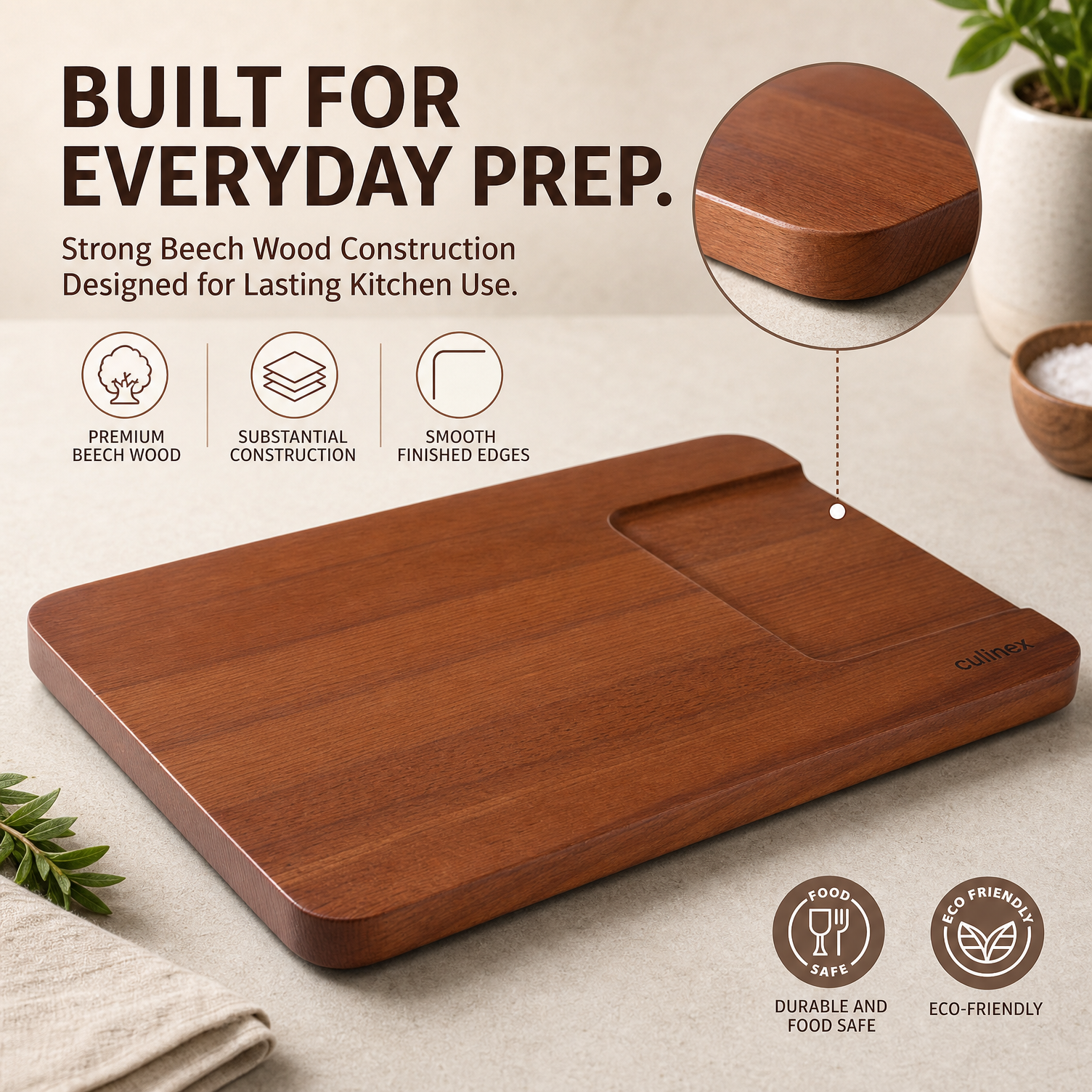 Culinex Beach Wood Premium Chopping and Serving Board | Carbonized 2-in-1 Cutting Board | Eco-Friendly, Durable - 8