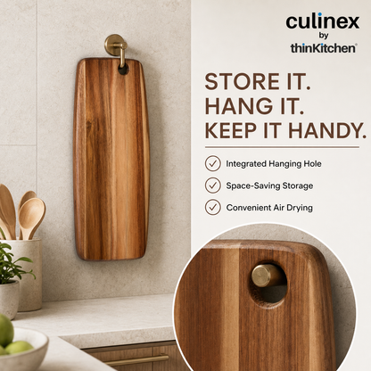 Culinex 2-in-1 Acacia Wood Premium Chopping, Cutting & Serving Board | Natural Solid Wood, Durable Wooden Kitchen Board with Hanging Hole
