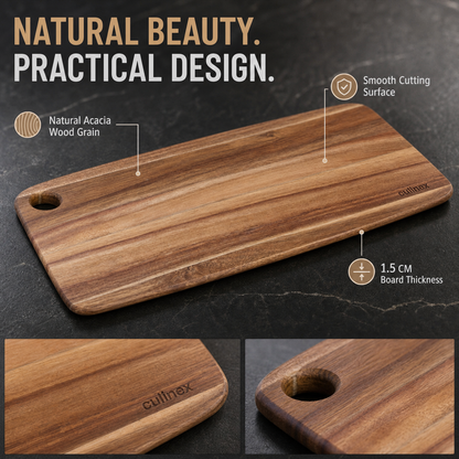 Culinex 2-in-1 Acacia Wood Premium Chopping, Cutting & Serving Board | Natural Solid Wood, Durable Wooden Kitchen Board with Hanging Hole