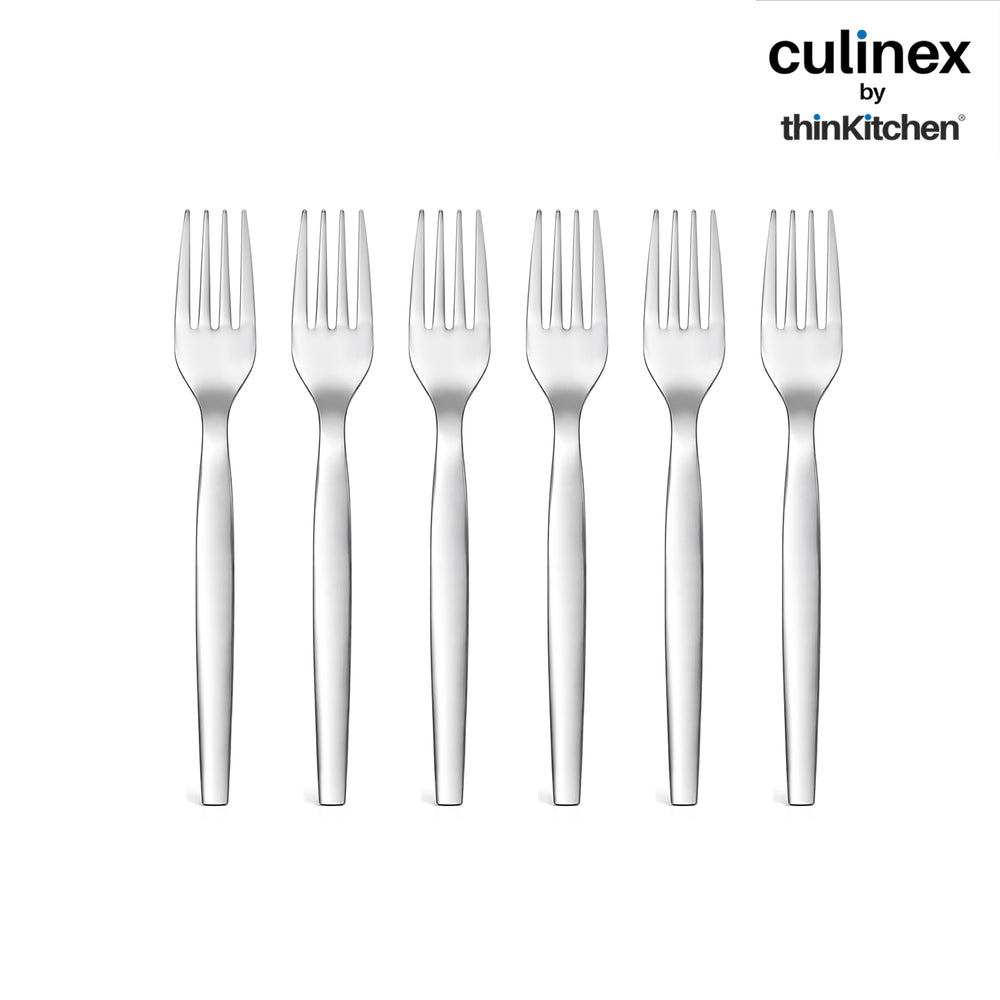 Culinex Stainless Steel 5.7" Premium Cake Fork, Set of 6 for Cake, Fruits, Desserts | Silver Rustproof Flatware By thinKitchen (Queen)