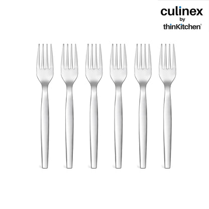 Culinex by thinKitchen Stainless Steel 5.7" Cake Fork, Set of 6 | Silver Rustproof Flatware By thinKitchen (Queen)