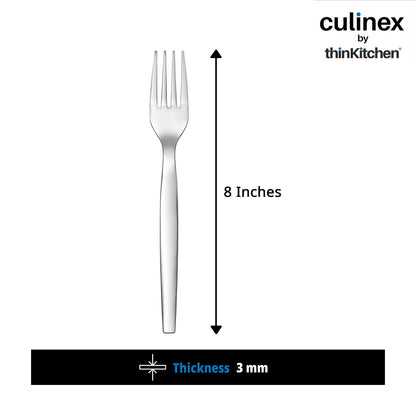 Culinex by thinKitchen Stainless Steel 8" Dinner Fork Set of 6 for Dining Table, Kitchen | Silver Rustproof Flatware By thinKitchen (Queen)