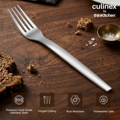 Culinex by thinKitchen Stainless Steel 8" Dinner Fork Set of 6 for Dining Table, Kitchen | Silver Rustproof Flatware By thinKitchen (Queen)