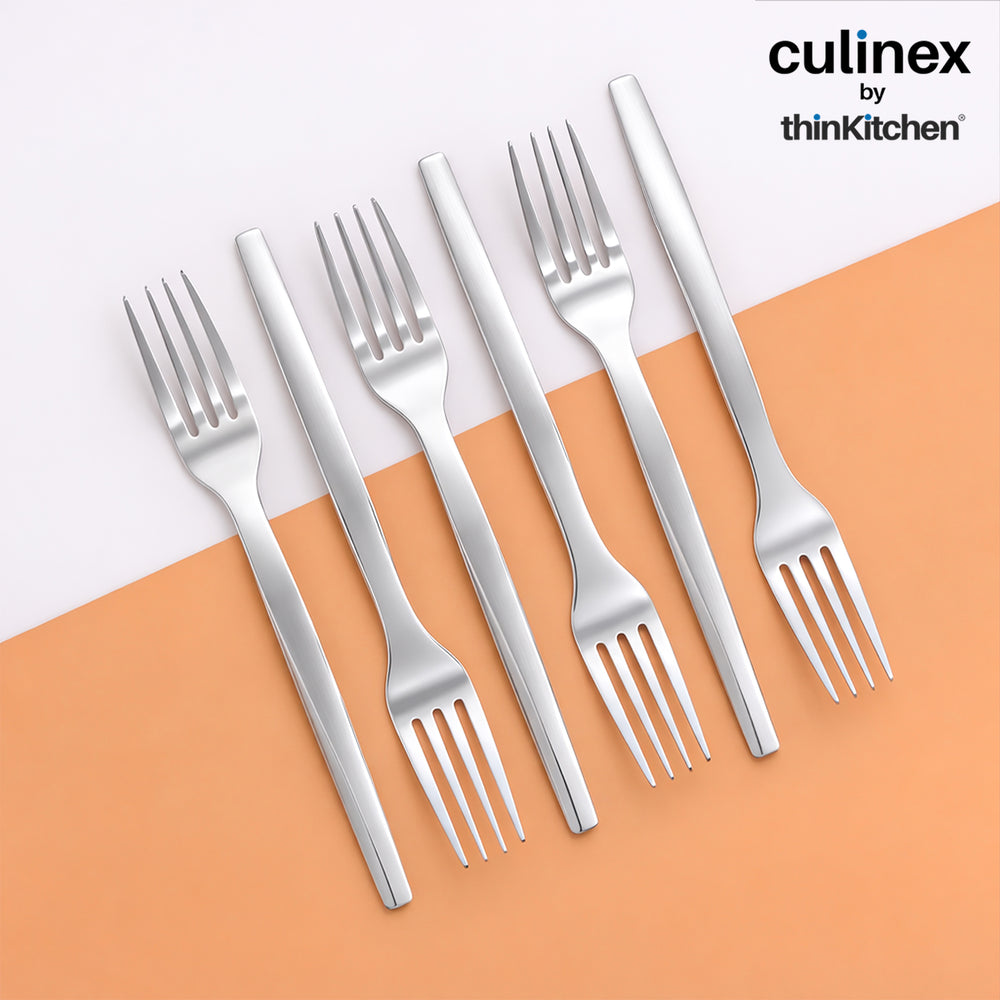 Culinex Stainless Steel 8" Premium Dinner Fork Set of 6 for Dining Table, Kitchen | Silver Rustproof Flatware By thinKitchen (Queen)