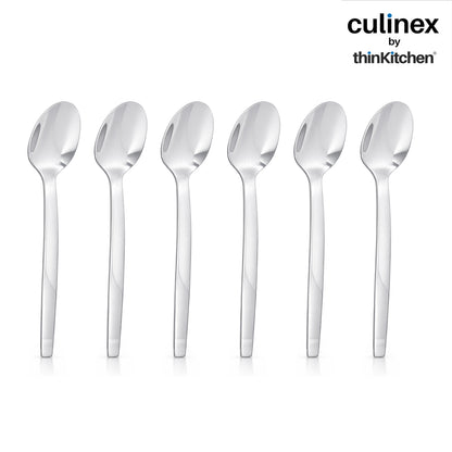 Culinex 7.9" Stainless Steel Premium Dinner Spoon Set of 6, Queen Series | Rustproof Dishwasher Safe Flatware by thinKitchen
