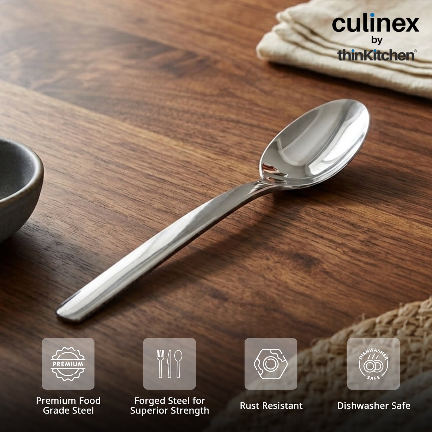 Culinex 7.9" Stainless Steel Premium Dinner Spoon Set of 6, Queen Series | Rustproof Dishwasher Safe Flatware by thinKitchen - 4
