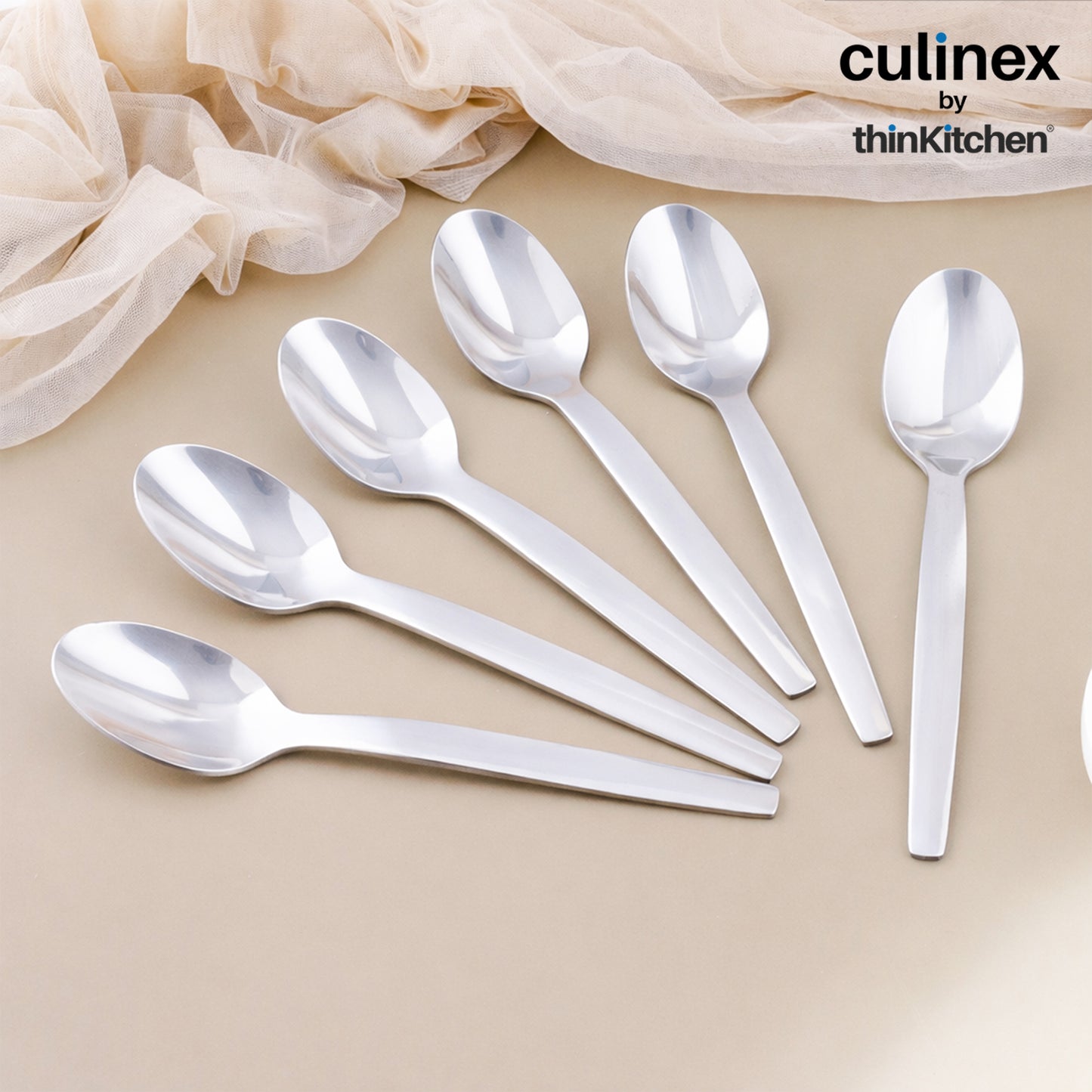 Culinex 7.9" Stainless Steel Premium Dinner Spoon Set of 6, Queen Series | Rustproof Dishwasher Safe Flatware by thinKitchen