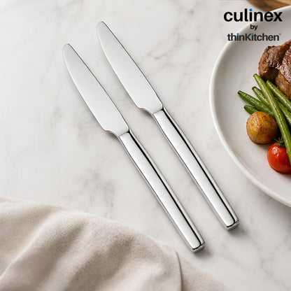 Premium Stainless Steel 8.5" Knife Set of 2 for Dining Table, Kitchen | Rustproof Dinner Knives, Silver Flatware by thinKitchen (Queen)