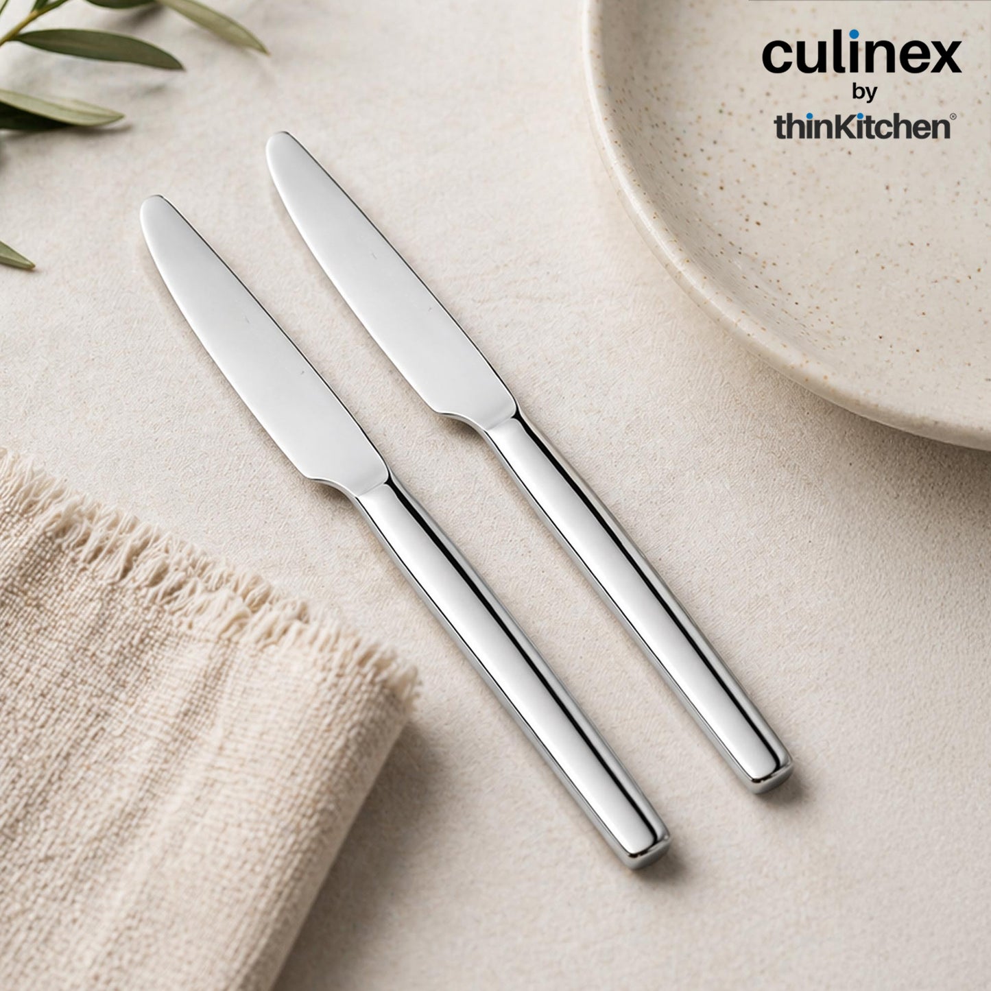 Premium Stainless Steel 8.5" Knife Set of 2 for Dining Table, Kitchen | Rustproof Dinner Knives, Silver Flatware by thinKitchen (Queen)
