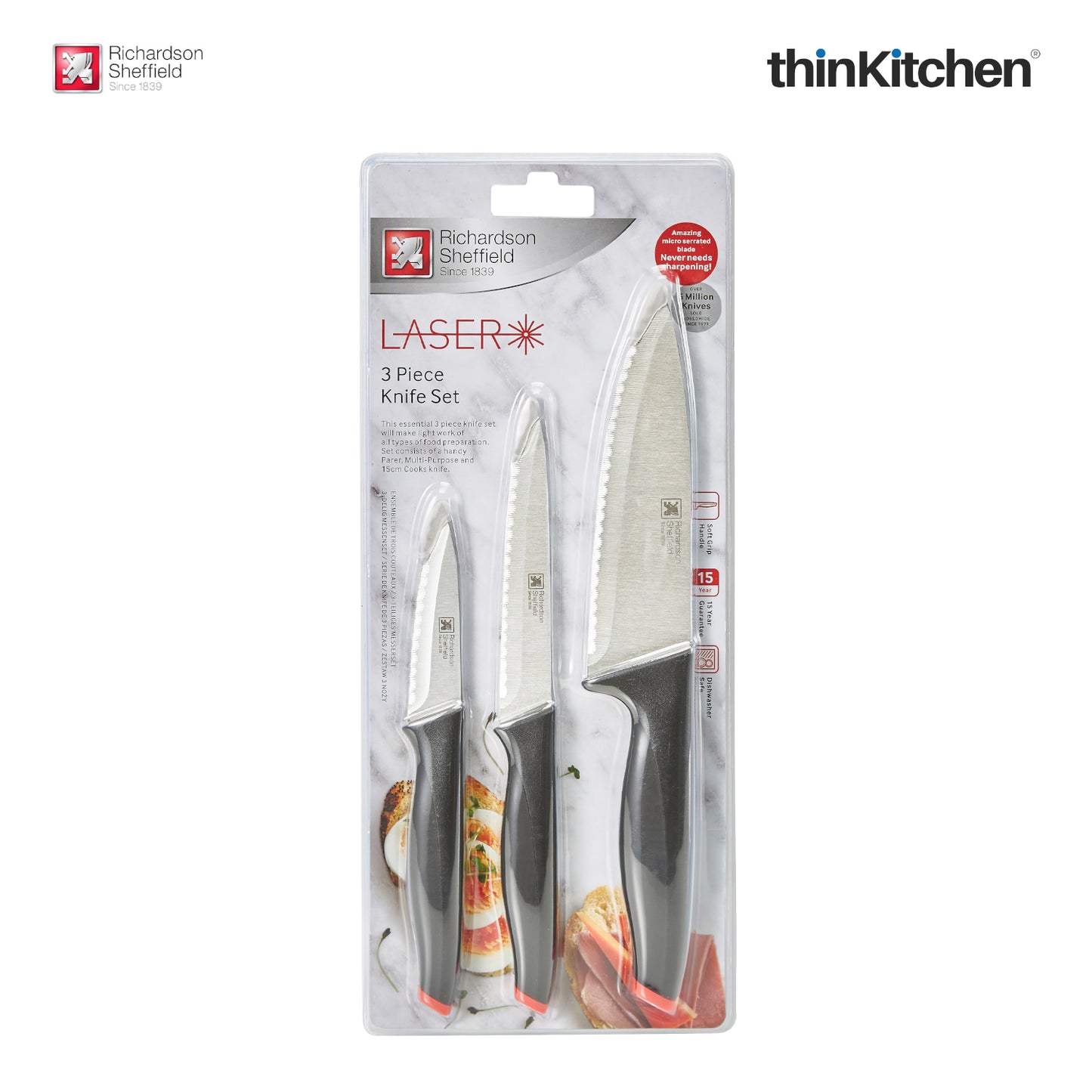 Richardson Sheffield Laser Stainless Steel Kitchen Knives Set Set Of 3