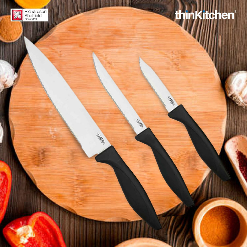 Richardson Sheffield Laser 3-Piece Premium Stainless Steel Kitchen Knife Set for Paring, Peeling & Cutting