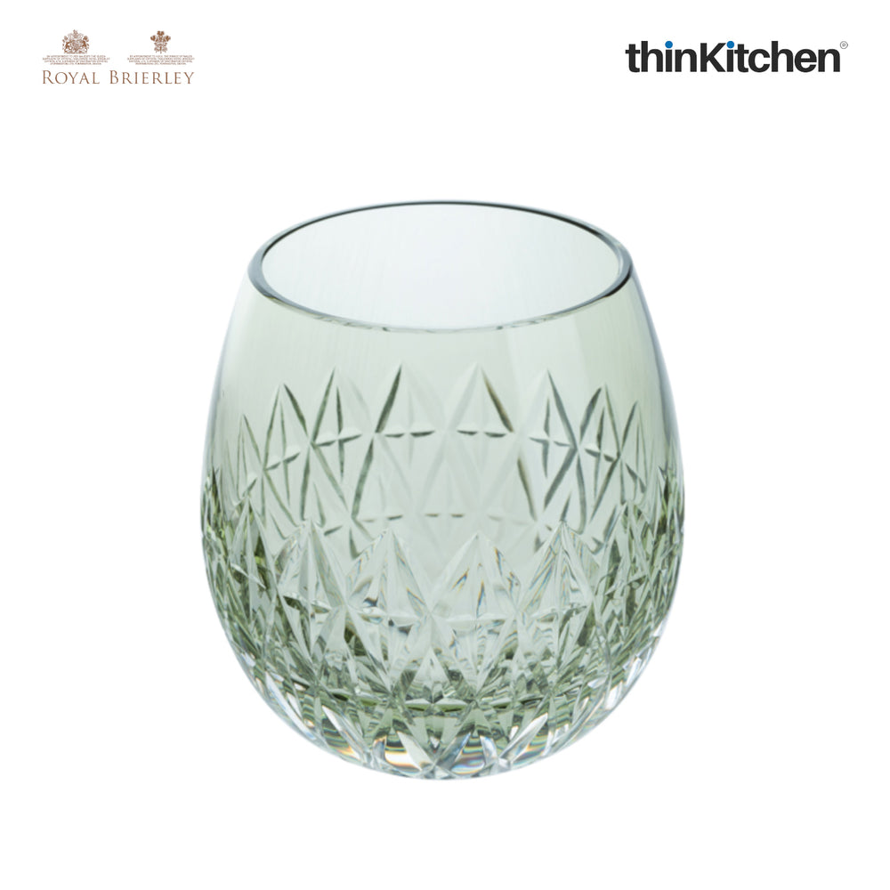 Royal Brierley 1 x 310ml Premium Crystal Globe Tumbler for Whisky & Cocktail, Barra - Olive Green