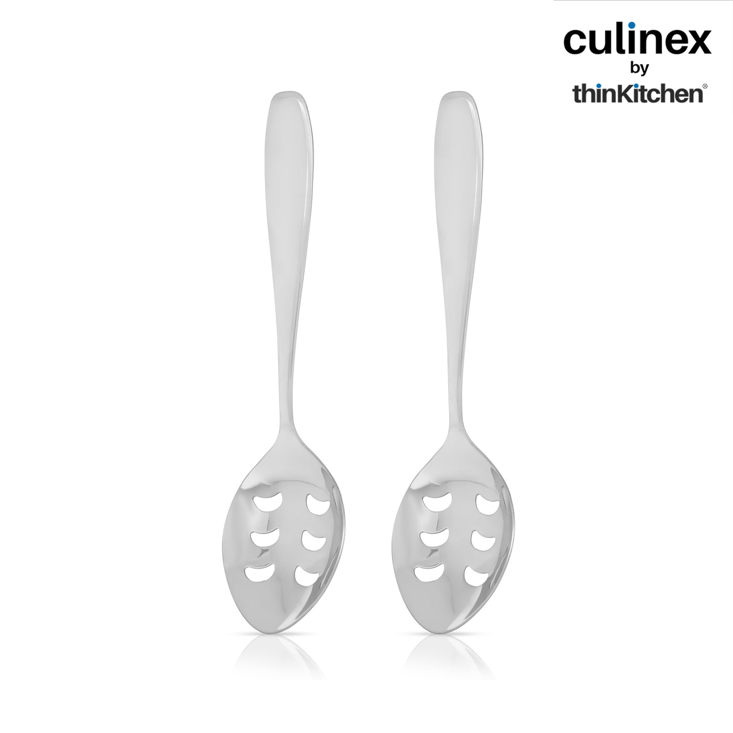 Culinex Stainless Steel 9.6" Premium Oval All Purpose Slotted Serving Spoon Set of 2 |  Silver Rustproof Flatware By thinKitchen (Deluxe) - 3