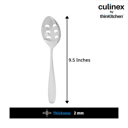 Culinex Stainless Steel 9.6" Premium Oval All Purpose Slotted Serving Spoon Set of 2 |  Silver Rustproof Flatware By thinKitchen (Deluxe)
