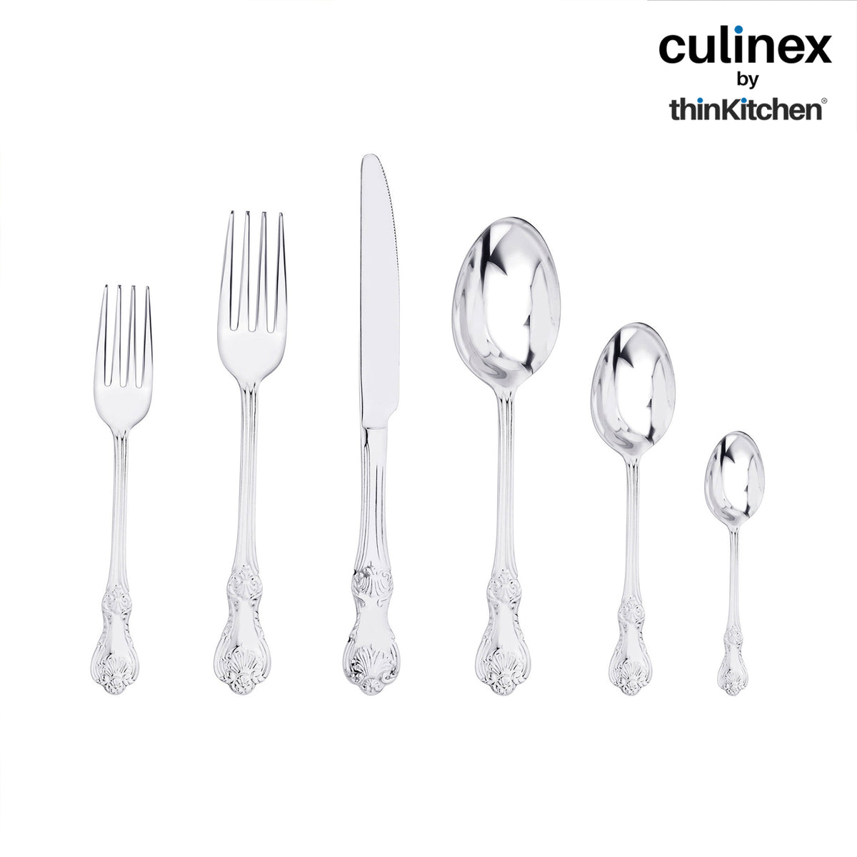 Culinex by thinKitchen | Cutlery 24 pc Set - Table spoon, table fork, table knife, dessert spoon, dessert fork, and coffee spoon, 4 each