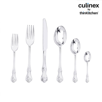 Culinex by thinKitchen | Cutlery 24 pc Set - Table spoon, table fork, table knife, dessert spoon, dessert fork, and coffee spoon, 4 each