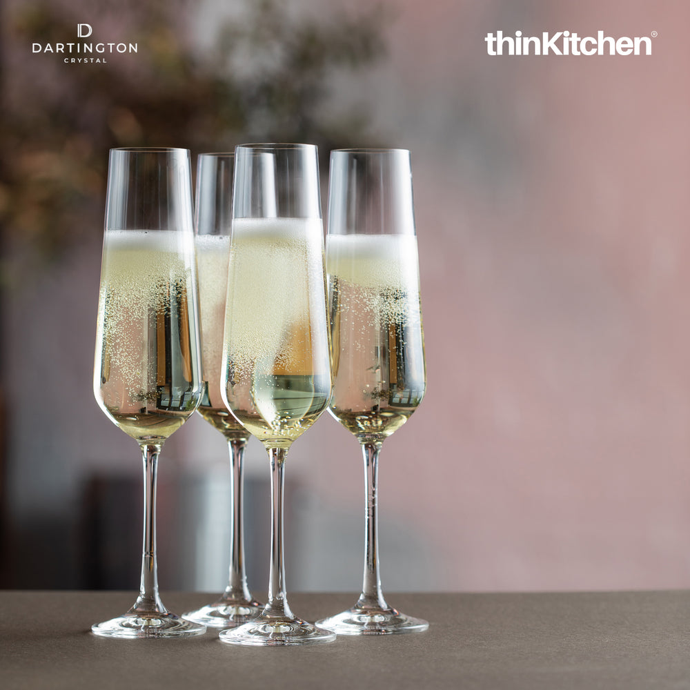 Dartington 200ml Premium Crystal Champagne Flute Glasses Set of 4, Cheers