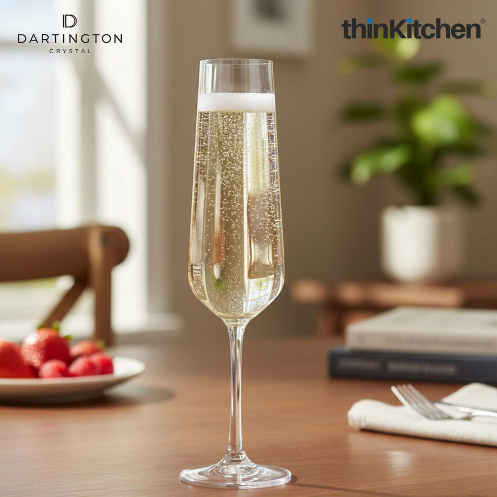 Dartington 350ml Premium Crystal Champagne Flute Glasses Set of 4, Cheers Optic