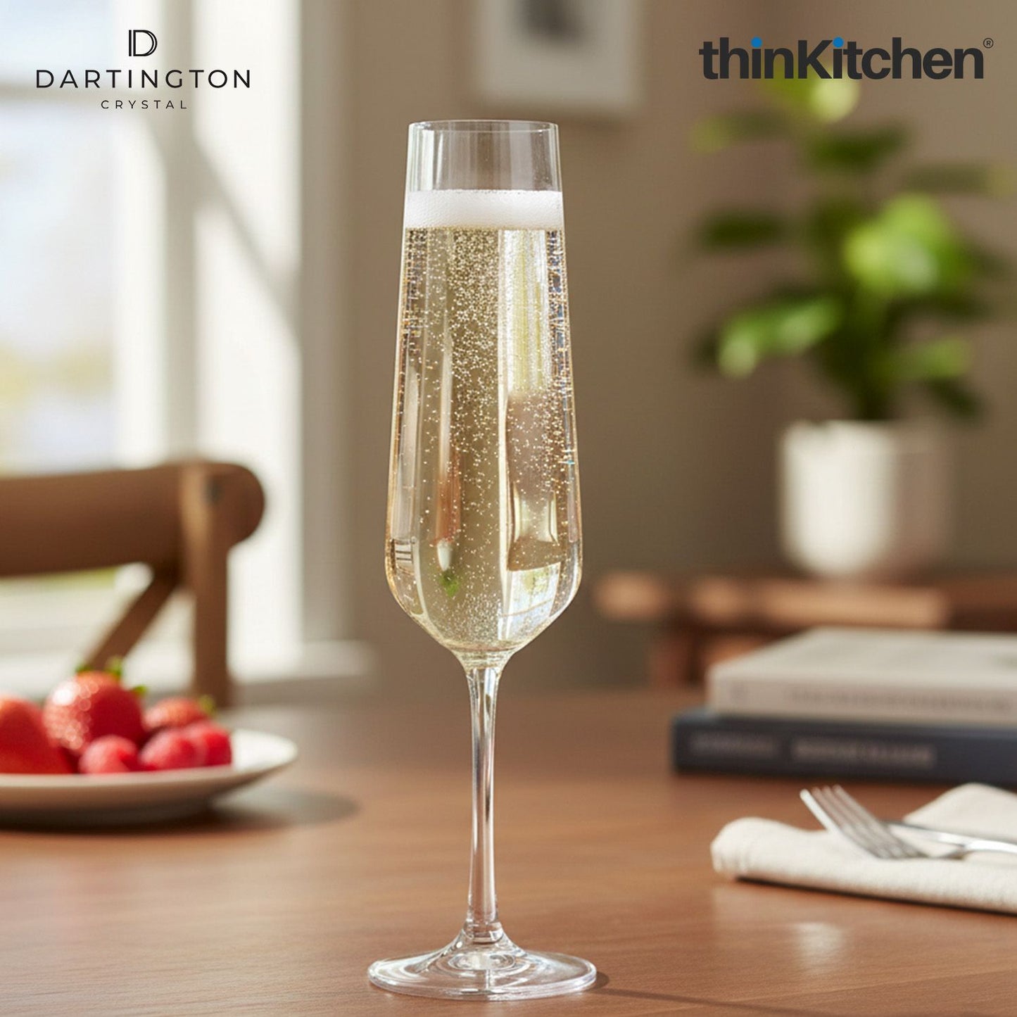 Premium Crystal Flute Glass Set of 4, 350ml Each| Cheers Optic Champagne Glasses Set | Handcrafted in England