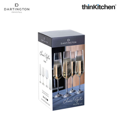 Premium Crystal Flute Glass Set of 4, 350ml Each| Cheers Optic Champagne Glasses Set | Handcrafted in England