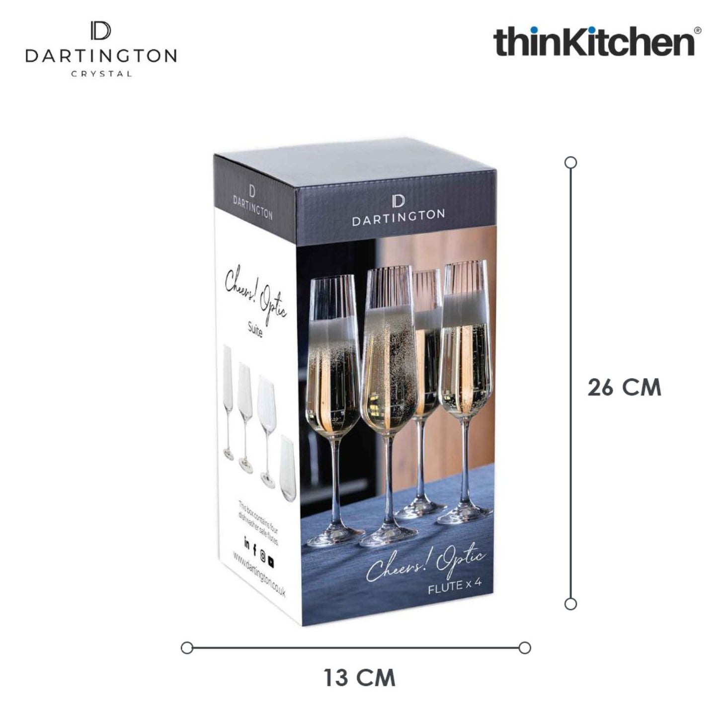 Premium Crystal Flute Glass Set of 4, 350ml Each| Cheers Optic Champagne Glasses Set | Handcrafted in England