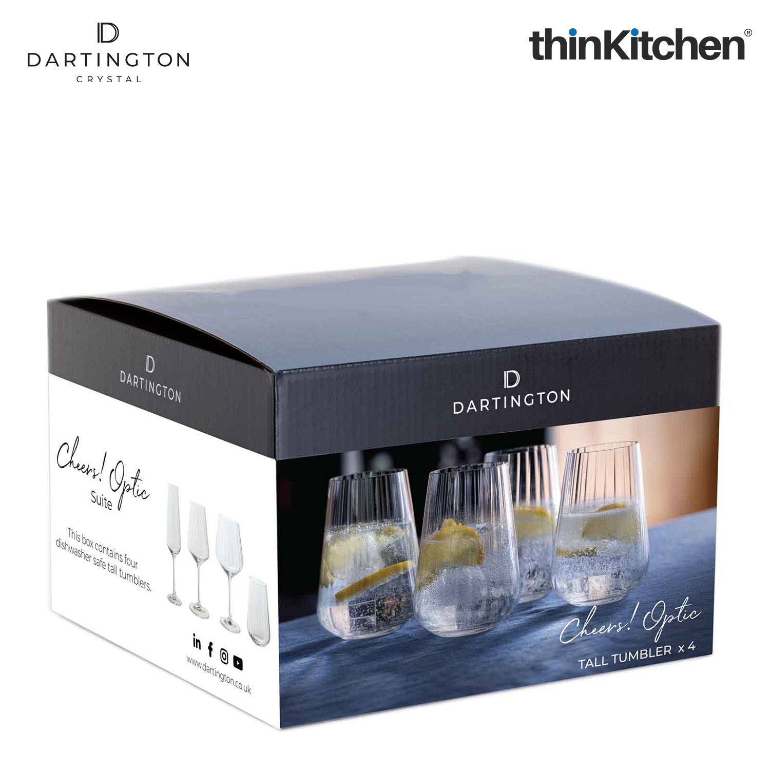 Premium Crystal Tall Tumbler Glass Set of 4, 400ml Each| Cheers Optic Tall Lead Free Glasses for Water, Drinks, Juices, Mocktails | Handcrafted in England - 4