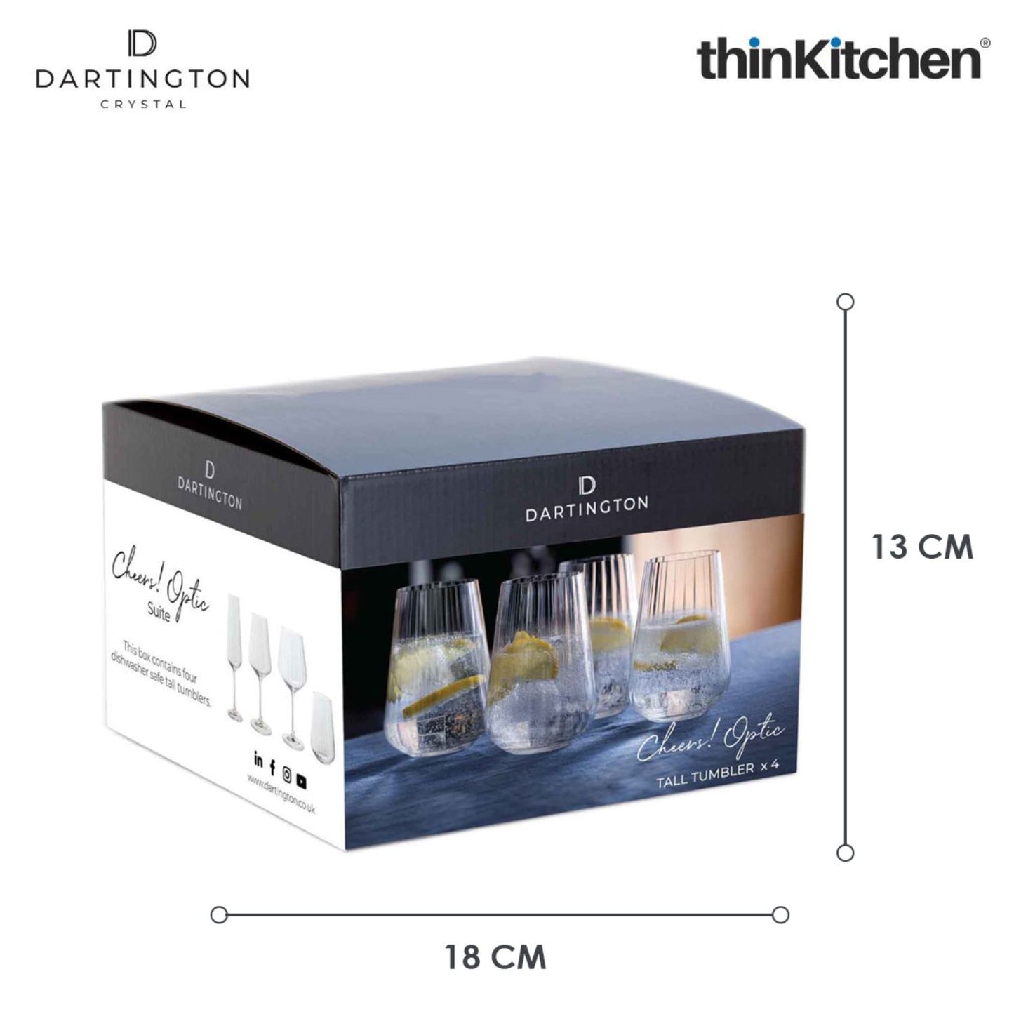 Premium Crystal Tall Tumbler Glass Set of 4, 400ml Each| Cheers Optic Tall Lead Free Glasses for Water, Drinks, Juices, Mocktails | Handcrafted in England