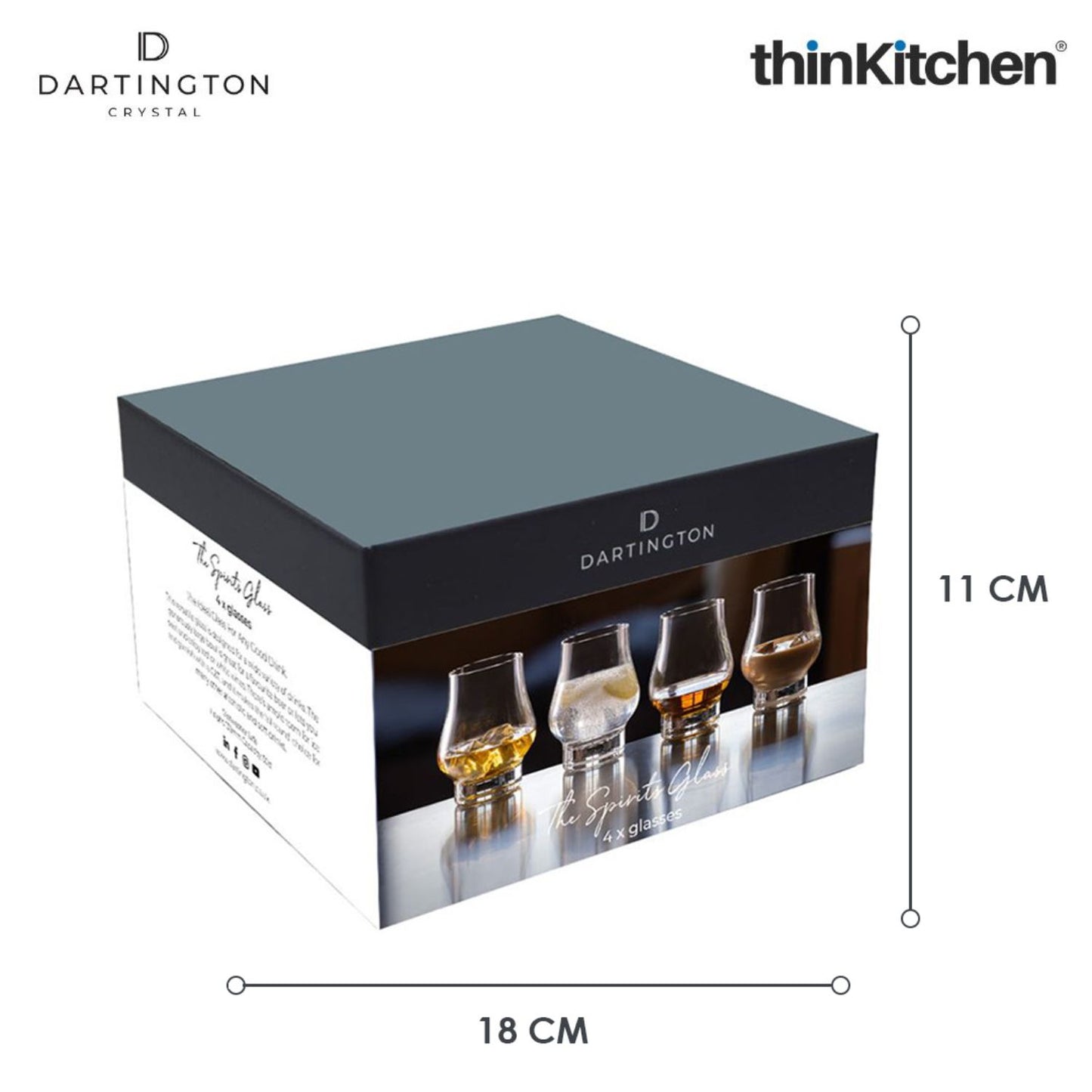 Dartington Crystal Spirits Glass - Set of 4, 285ml Each |Home Bar Tumbler for Whisky, Rum, Gin, Cocktails, Liqueurs | Handcrafted in England