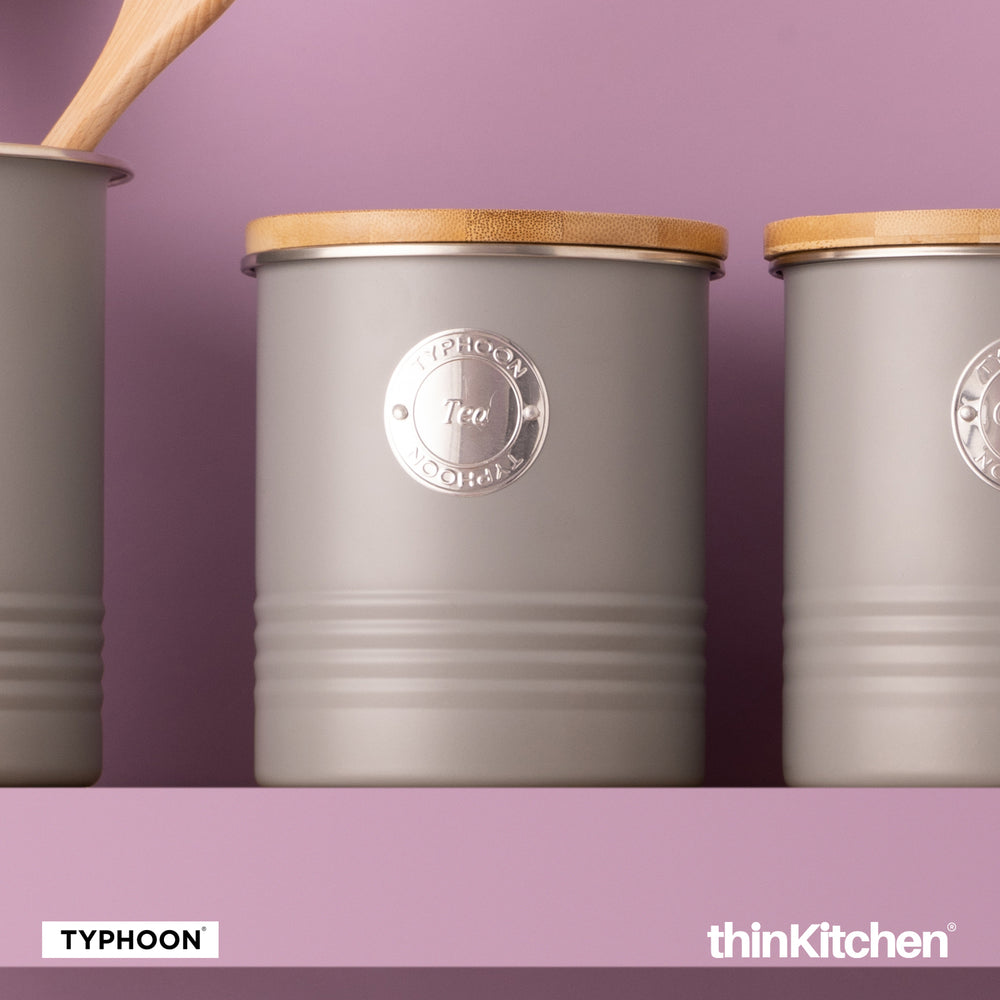 Typhoon 1 Litre Carbon Steel Tea Storer with Bamboo Lid, Living Grey