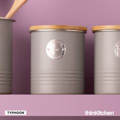 Typhoon 1 Litre Carbon Steel Tea Storer with Bamboo Lid, Living Grey
