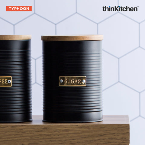Typhoon Otto Sugar Storage Canister – 1.4L | Matt Black Ribbed Design | Bamboo Lid | Airtight Silicone Seal | Durable & Sustainable Kitchen Storage